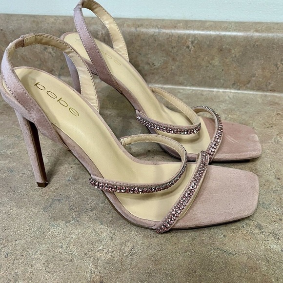 Bebe Calliope Rhinestone Square Toe Stiletto Heels Pink Women’s Size 9.5 - Picture 2 of 12